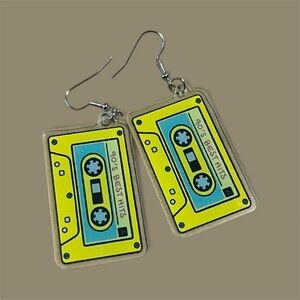 “Back to 90s” Retro Cassette Tape Earrings Retro Neon Dangle Costume Party Theme